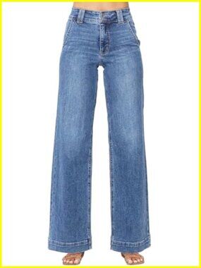 High Waisted Wide Leg Jeans Tummy Control Stretchy Denim